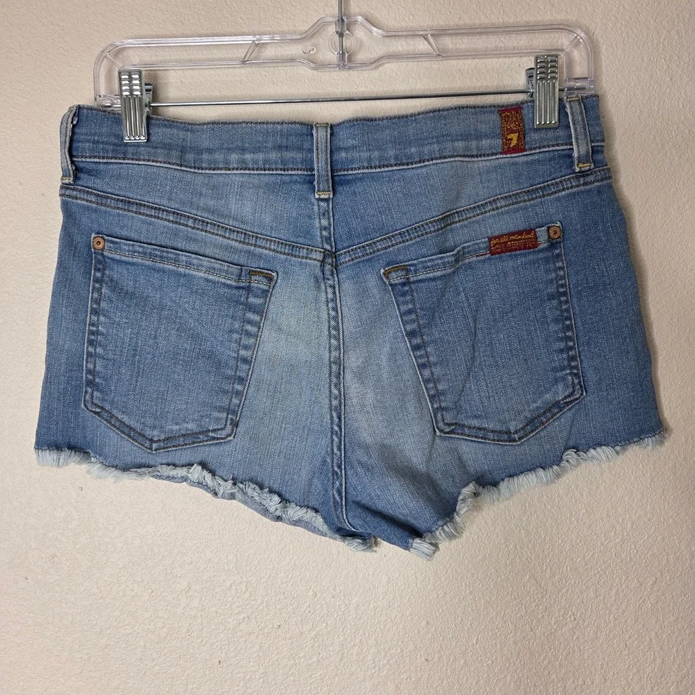 3 / $30 7 For All Mankind Cutoff Denim Shorts Size‎ 27 Blue Frayed Hem - Picture 4 of 8